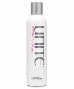 Unite Hair Boosta Revitalisant Volumisant Conditioner bottle with pump dispenser and vibrant label, designed to add volume to hair.