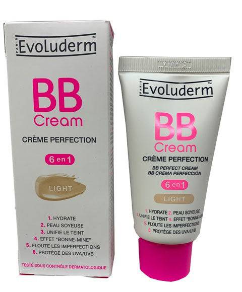 Evoluderm Perfect 6-in-1 BB Cream face makeup with smooth, blended application on a model&