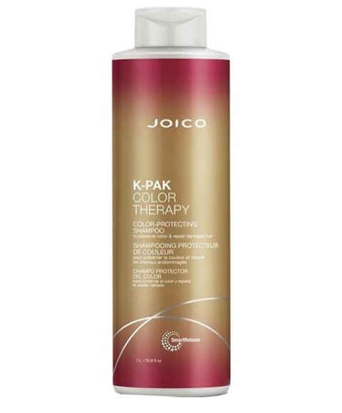Joico K Pak Color Therapy shampoo bottle, color protecting shampoo for vibrant hair, with a sleek blue and white design.