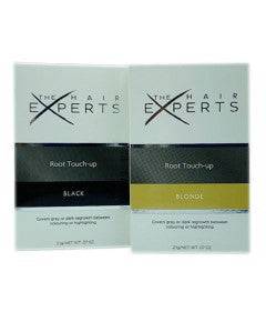 The Hair Experts Root Touch Up hair color and bleach kit showing applicator brushes and color shades for hair touch-up.