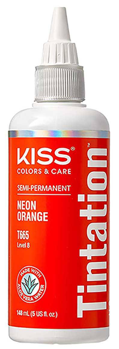Kiss Colors Tintation Neon Orange semi-permanent hair dye in tube, vibrant orange hair color for bold, colorful style.