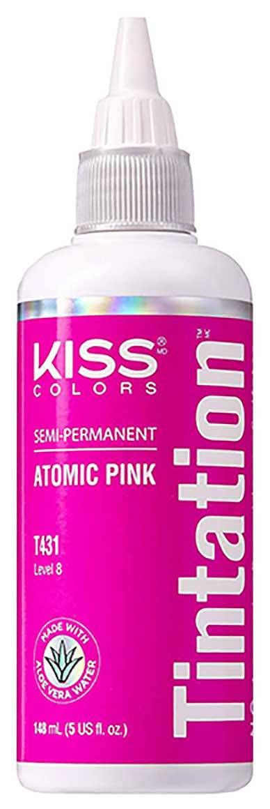Kiss Colors Tintation Atomic Pink semi-permanent hair color in a vibrant pink shade, suitable for bold hair coloring.
