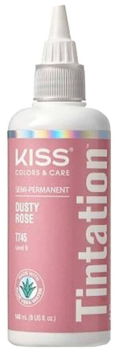 Kiss Colors Tintation Dusty Rose semi-permanent hair dye in tube, featuring vibrant pink hair color and branding.