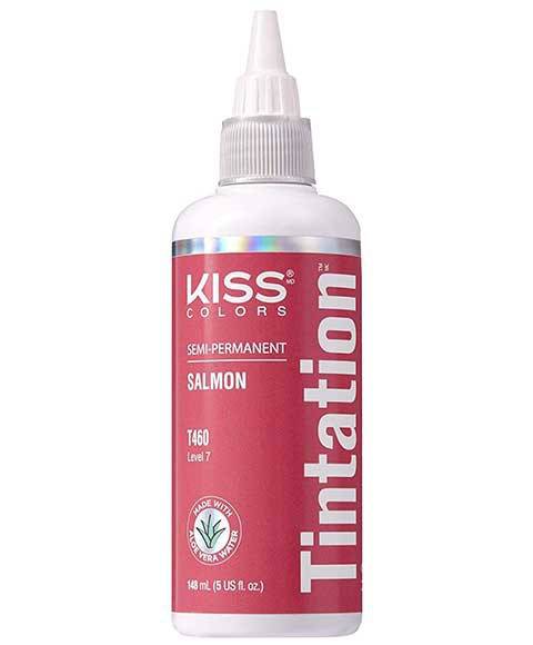 Kiss Colors Tintation Semi Permanent Salmon T460 hair color in a vibrant pink-orange shade, suitable for styling and coloring hair.