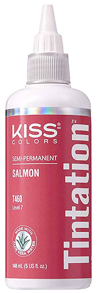 Kiss Colors Tintation Semi-Permanent Salmon T460 hair color in a vibrant pink shade for bold hair styling.