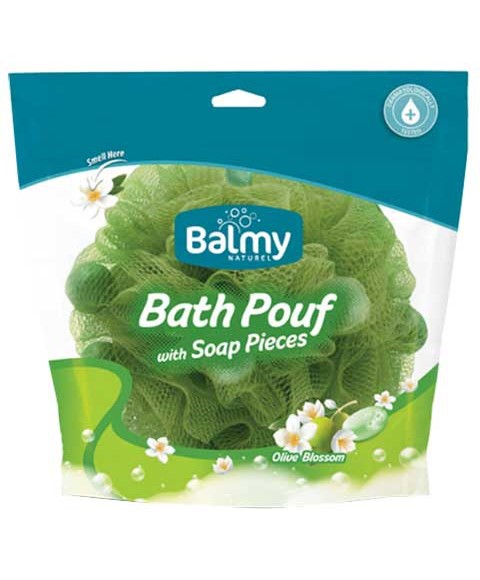 Pouf de bain avec morceaux de savon à la fleur d&