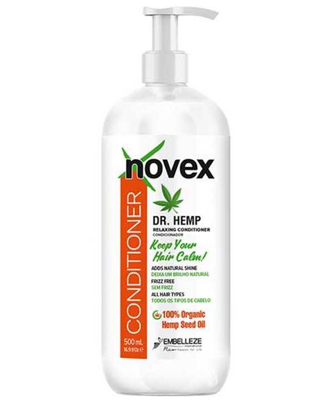 Novex Doctor Hemp Relaxing Conditioner bottle, creamy hair conditioner with hemp extract for soothing hair care.