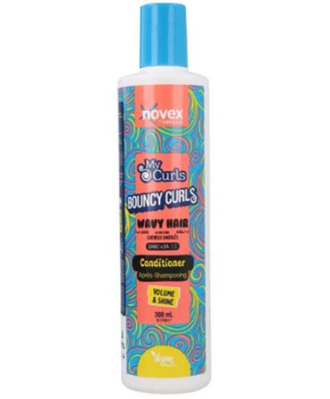 Novex My Curls Bouncy Curls wavy hair conditioner bottle with label and product information.