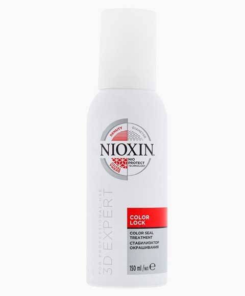 Nioxin 3D Color Lock Color Seal Treatment hair spray with a sleek spray bottle, designed to protect and enhance hair color.