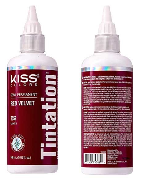 Kiss Colors Tintation Semi Permanent Red Velvet hair dye in a tube, vibrant red shade for hair coloring.