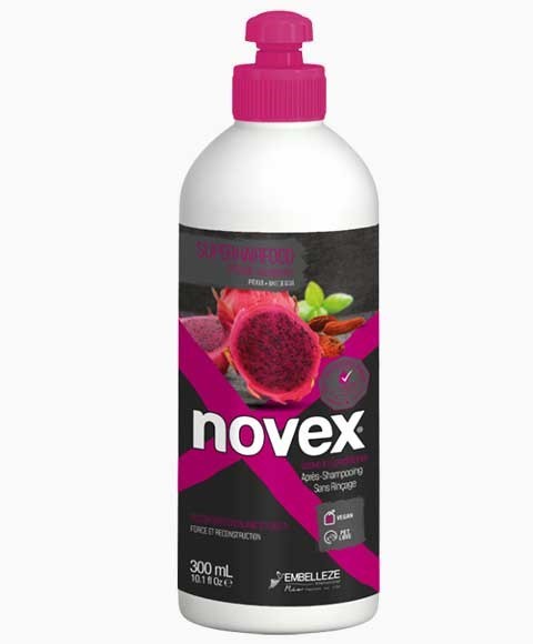 Novex Super Hair Food Pitaya Plus Goji Berry Leave-In Conditioner bottle with vibrant packaging and product details.