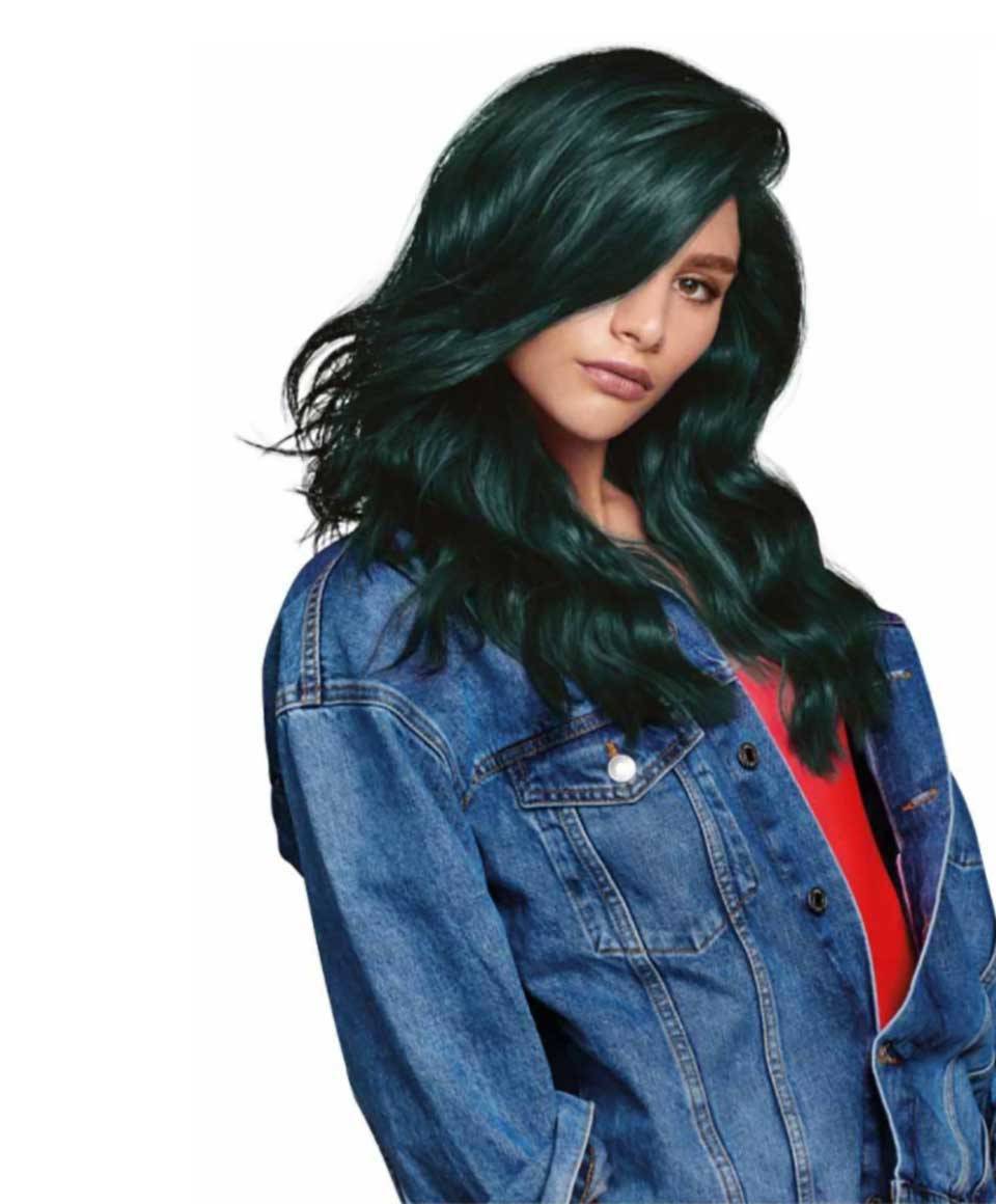 Schwarzkopf Live Urban Metallics Intense Permanent Hair Colour U75 Midnight Jade with vibrant emerald-green shade and shiny finish.