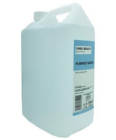 Vines Beauty Professional Purified Water bottle, salon accessory from PBS Beauty, clear container with label and cap.