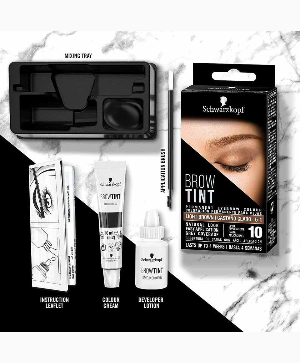 Schwarzkopf Brow Tint Light Brown applied to well-groomed eyebrow, showcasing natural-looking, defined brow color and shape.