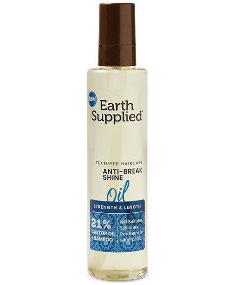 Earth Supplied Anti Break Shine Oil hair serum and oil bottle with dropper for shiny, healthy hair.