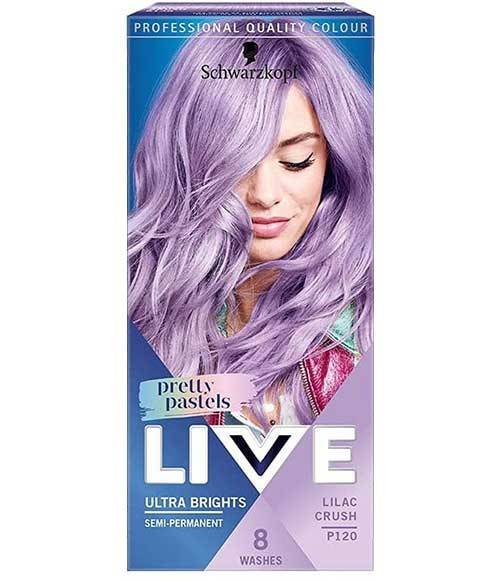 Schwarzkopf Live Pretty Pastels Ultra Brights Lilac Crush semi-permanent hair color in a vibrant purple shade.