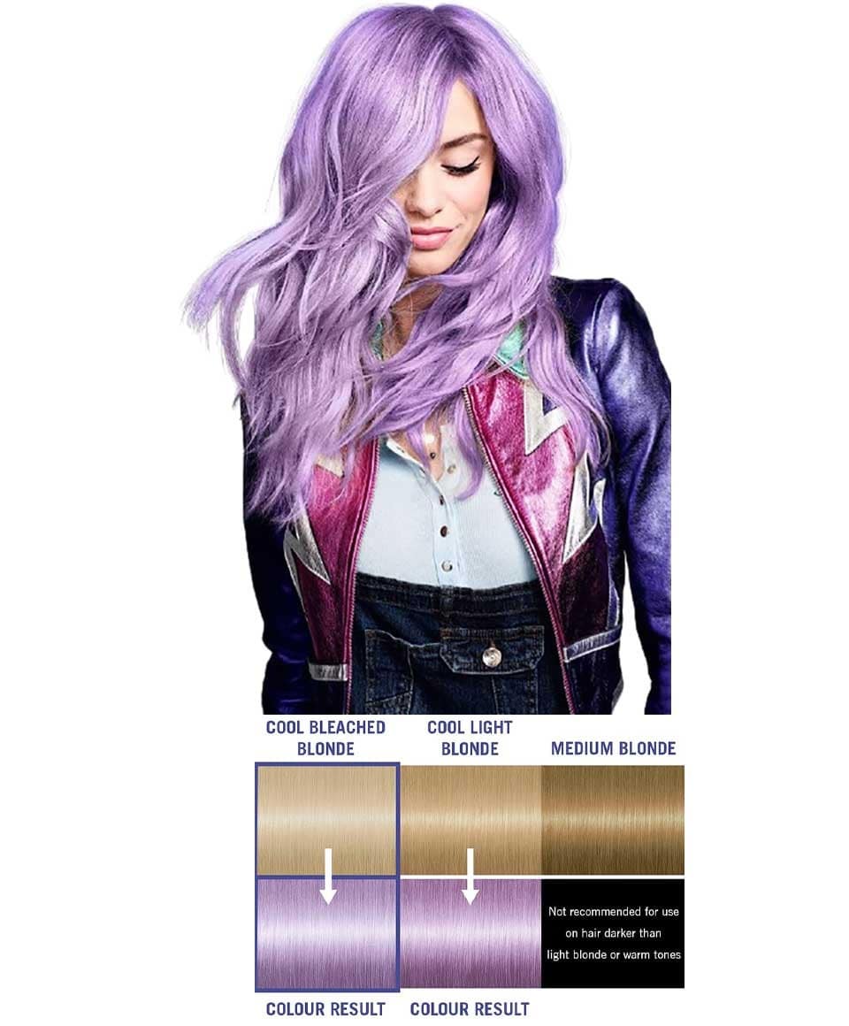 Schwarzkopf Live Pretty Pastels Ultra Brights Lilac Crush semi-permanent hair color in a vibrant lilac shade.