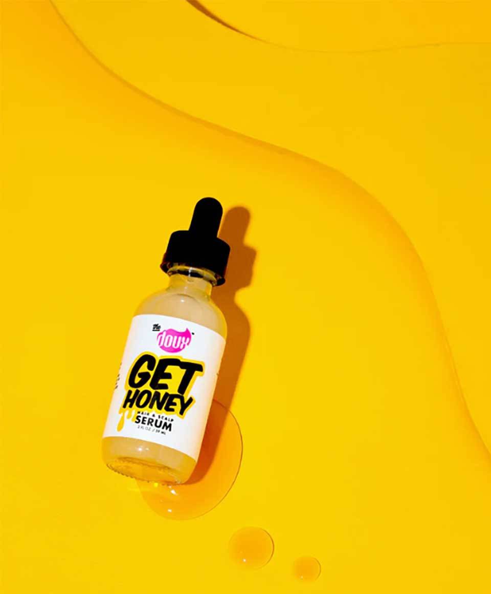 The Doux Get Honey Hair and Scalp Serum, a nourishing hair serum and oil with honey for healthy hair and scalp.
