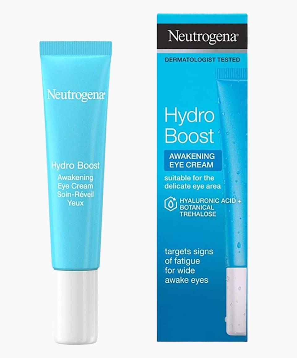 Neutrogena Hydro Boost Awakening Eye Cream in a jar, designed for skin soothing and hydration around the eyes.