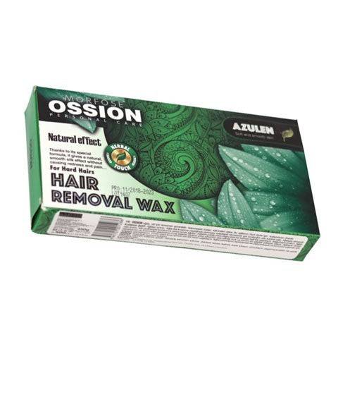 Morfose Ossion Azulen natural effect hair removal wax for hard hairs, shown in a container with a smooth wax texture.