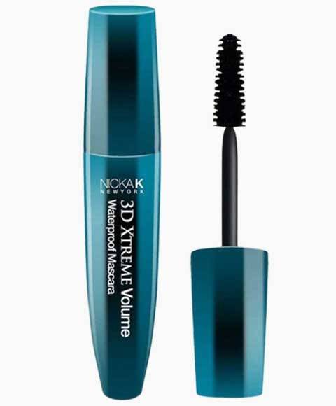 NICKA K NEWYORK NK 3D Xtreme Volume Waterproof Mascara applied on eyelashes, showcasing bold, volumized eye makeup look.