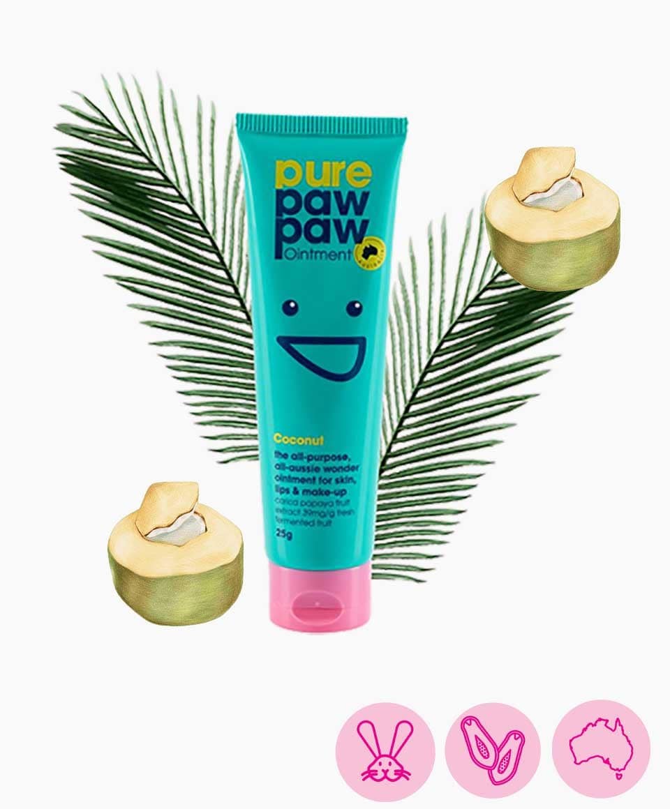 Pure Paw Paw Coconut Lip Care ointment in a small tube, featuring a natural coconut scent and smooth lip moisturizing formula.