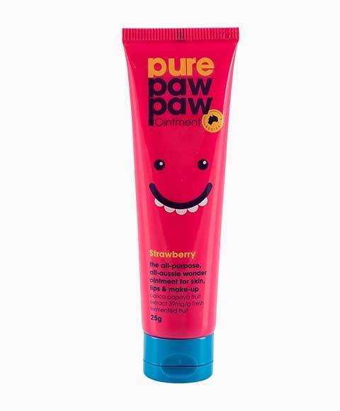 Pure Paw Paw Strawberry lip care ointment tube with natural strawberry flavor and nourishing ingredients.