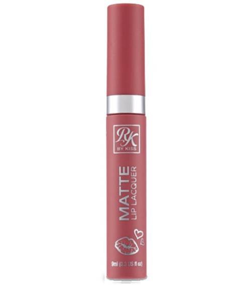 RK By Kiss Matte Lip Lacquer RML05 Narcissism in deep nude, smooth lipstick application on lips with a matte finish.