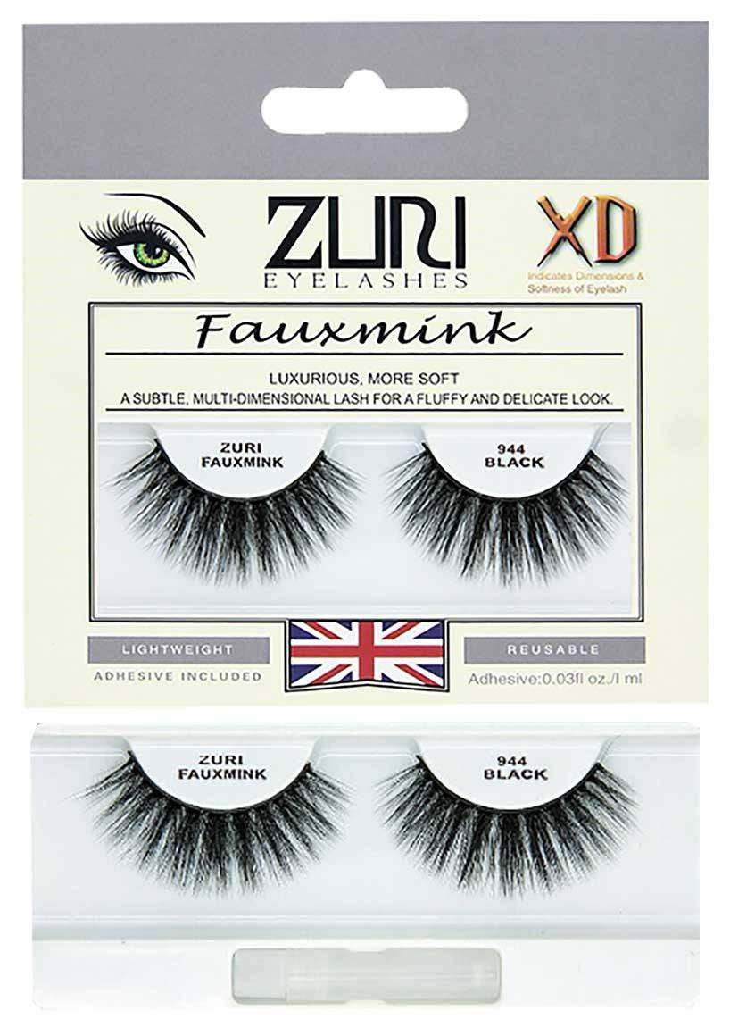 Close-up of Zuri Fauxmink Eyelashes 944 in black, showcasing full, wispy eye makeup lashes designed for a dramatic look.