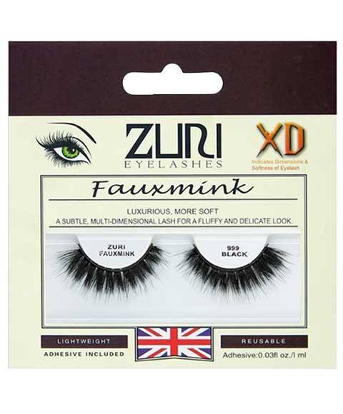 Zuri Fauxmink Eyelashes 999 in black, natural eye makeup with full, wispy lash design for a bold look