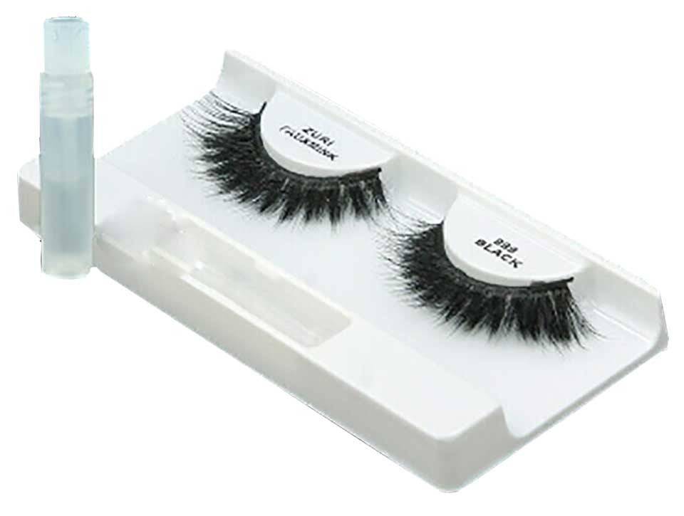 Zuri Fauxmink Eyelashes 999 in black, natural-looking eye makeup false lashes with voluminous, wispy design on a white background.
