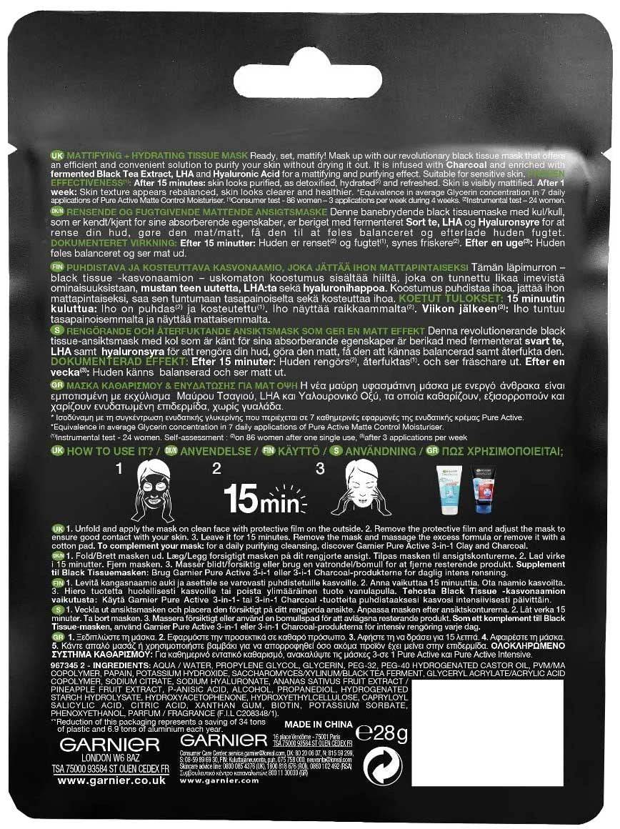 Masque en tissu noir au charbon pur Skin Active