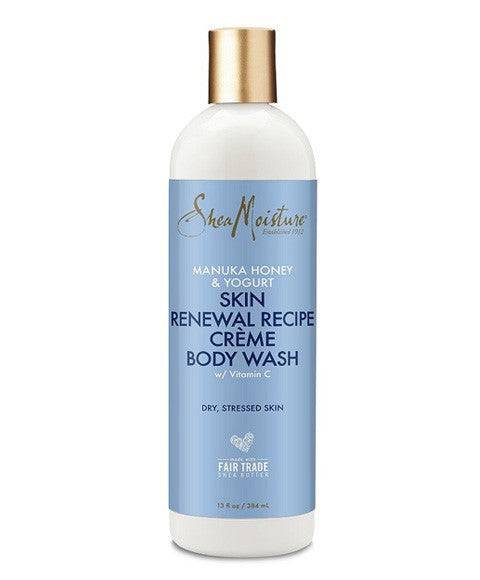 Shea Moisture Manuka Honey and Yogurt Skin Renewal Body Wash with creamy texture and nourishing ingredients for soft, refreshed skin.