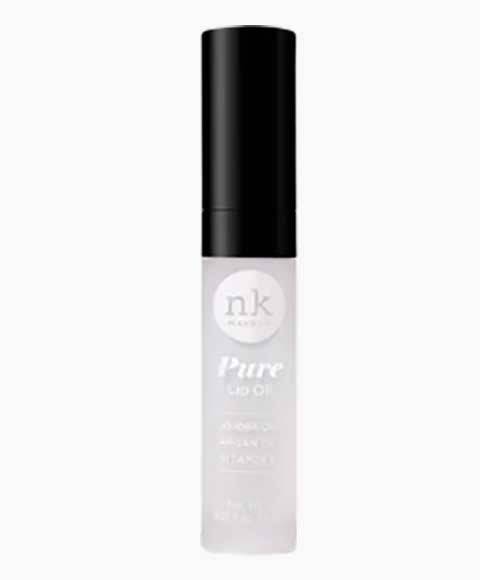 NICKA K NEWYORK NK Pure Lip Oil in Vanilla, moisturizing lip care product with clear gloss finish, displayed in a sleek bottle.