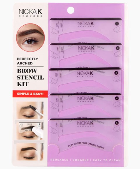 NICKA K NEWYORK NK Perfectly Arched Brow Stencil Kit with various eyebrow stencils and a brow brush for shaping.