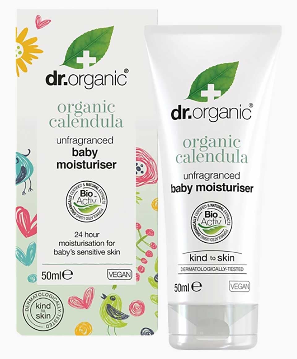Dr Organic Organic Calendula Baby Moisturiser with soothing, unfragranced skin care for gentle infant hydration.