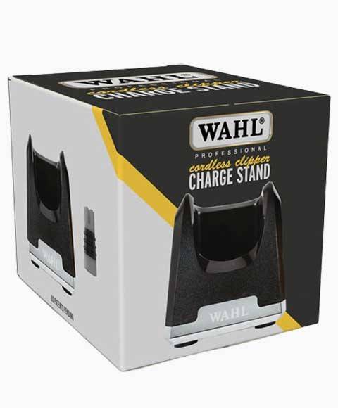 Wahl Professional cordless clipper charge stand for hair styling tools, featuring a sleek black design and charging ports.