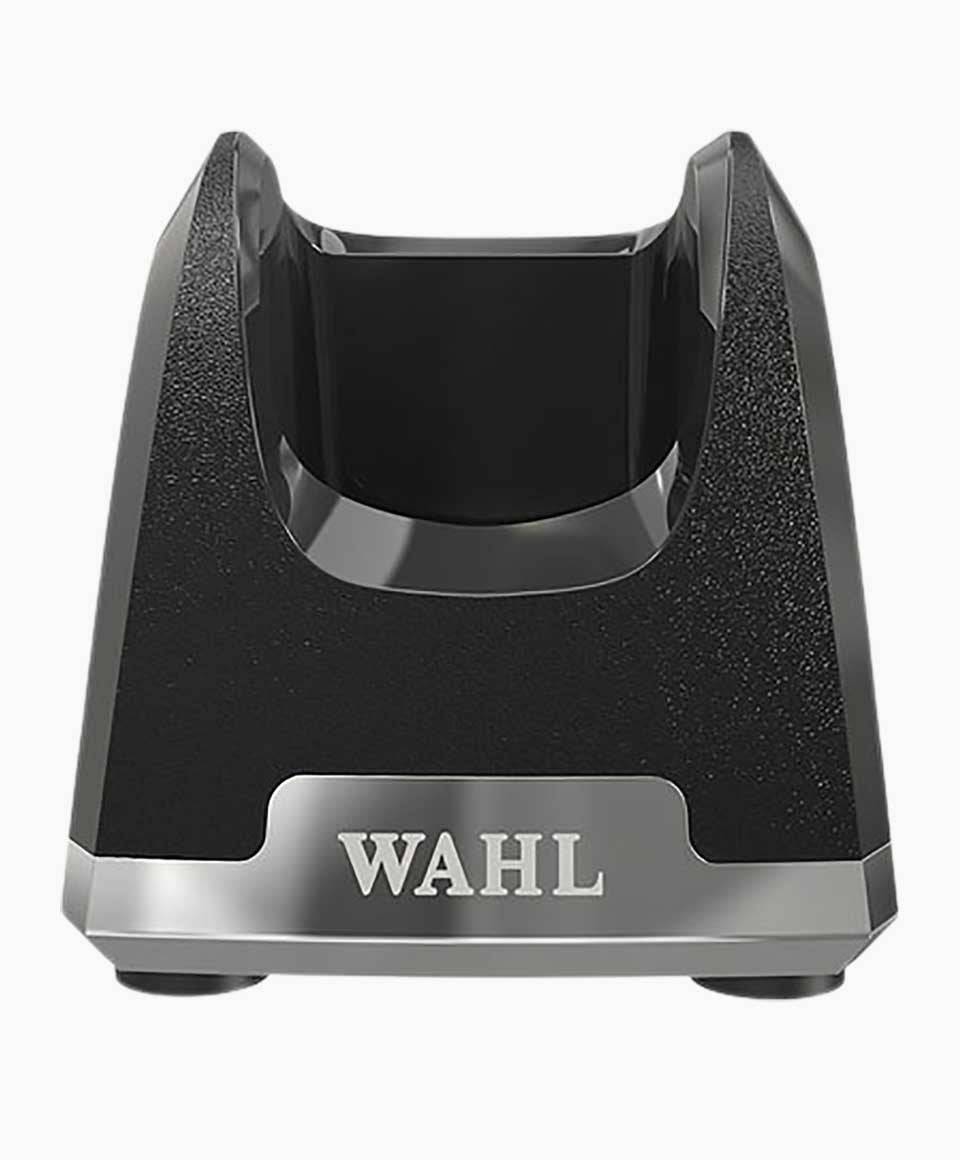 Wahl Professional cordless clipper charge stand for hair styling tools, with a sleek black design and charging port.