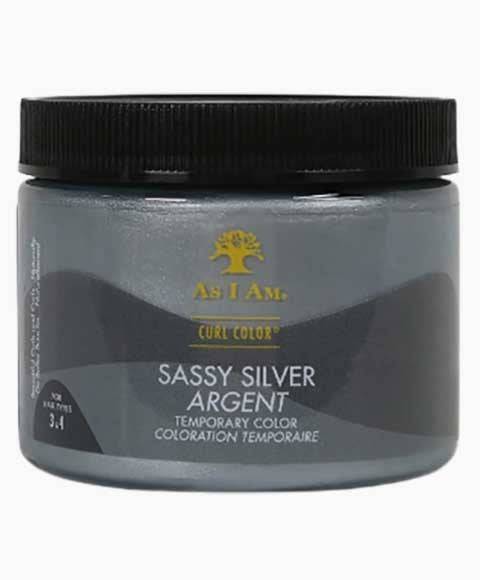 As I Am Curl Color Sassy Silver temporary hair color in a jar, showcasing vibrant silver shade for curly hair.