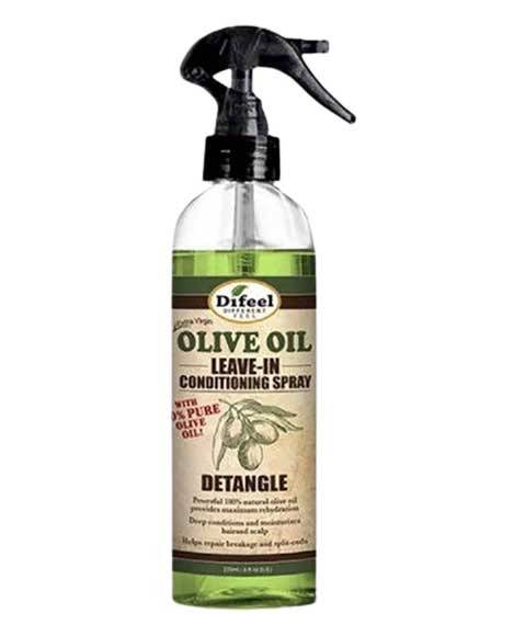 Difeel Olive Oil Detangle Extra Virgin Leave-In Conditioner spray for smooth, manageable hair with natural olive oil benefits.