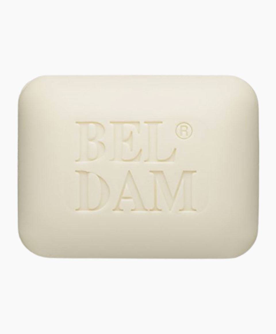 Bel Dam Bath and Shower Soap for skin and body, bar with creamy lather, in a white packaging with blue accents.