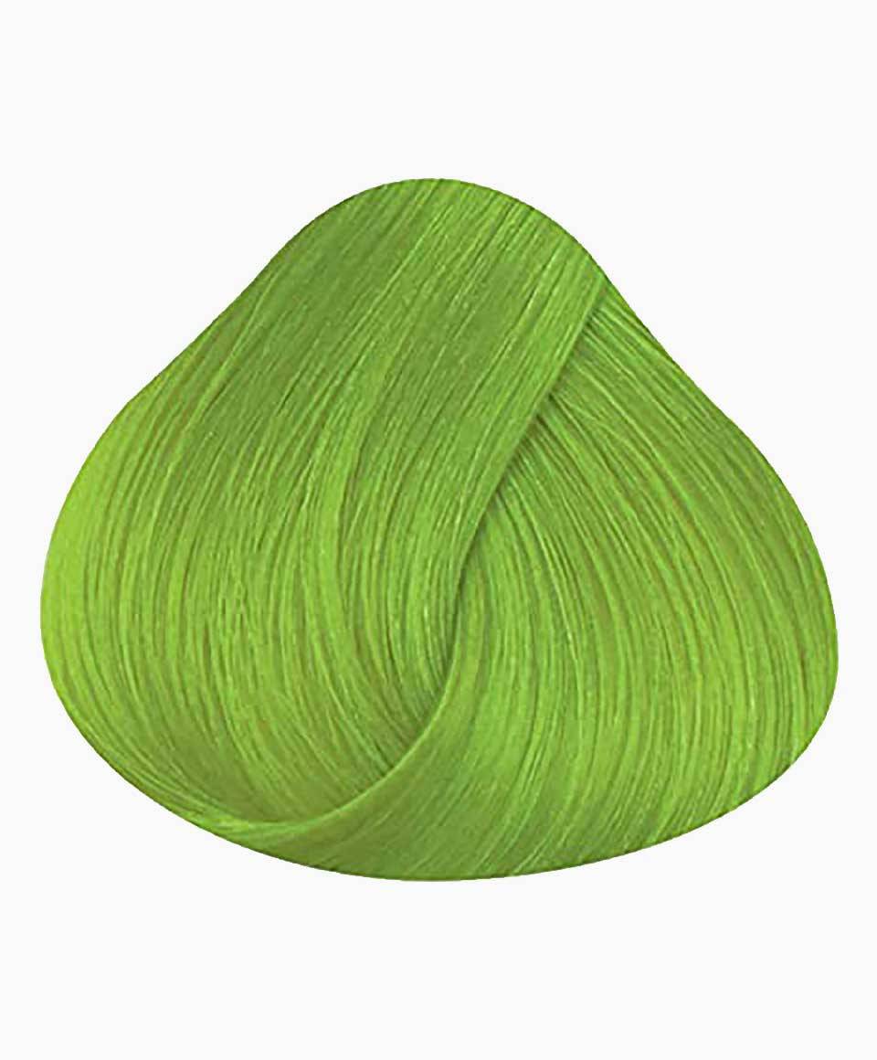 La Riche Directions semi-permanent fluorescent green hair color in a container, bright vibrant shade for bold hair styling.