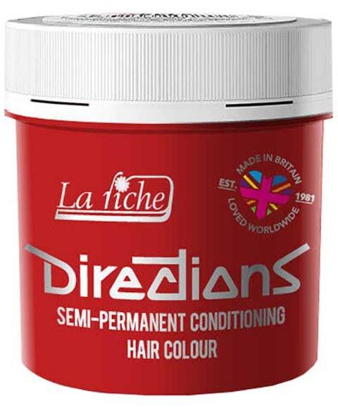 Directions Semi Permanent Hair Color in Fluorescent Orange by La Riche, showing vibrant orange hair dye in a bottle.