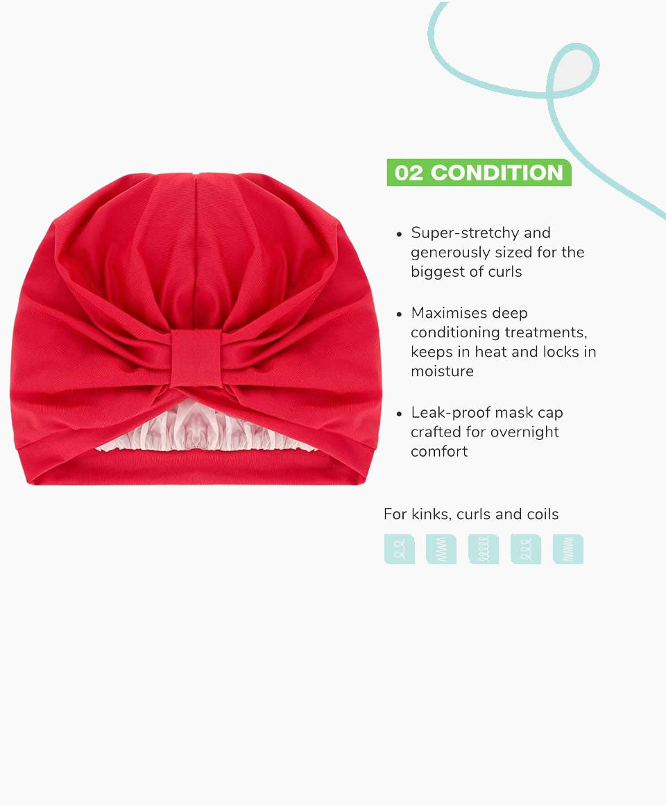 Imbue Overnight Treatment Mask Cap, salon accessories, soft black cap with adjustable straps for hair treatment protection.