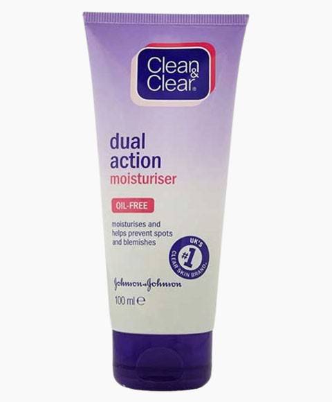 Johnson and Johnson Clean And Clear Daily Dual Action Moisturiser in a white bottle with a pump dispenser