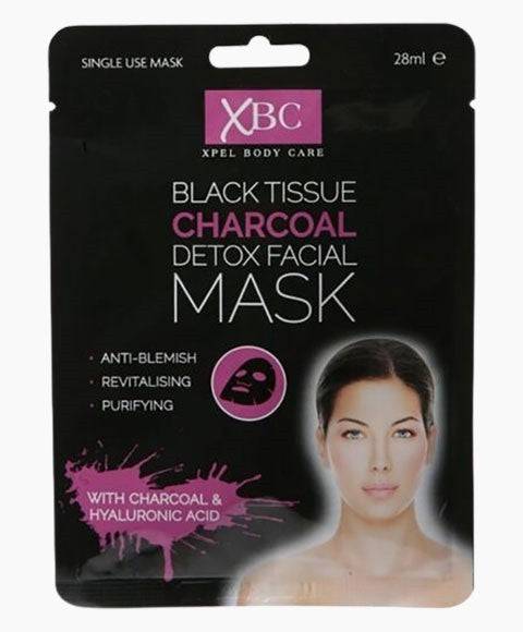 Masque facial détoxifiant au charbon actif XBC Xpel Body Care en tissu noir