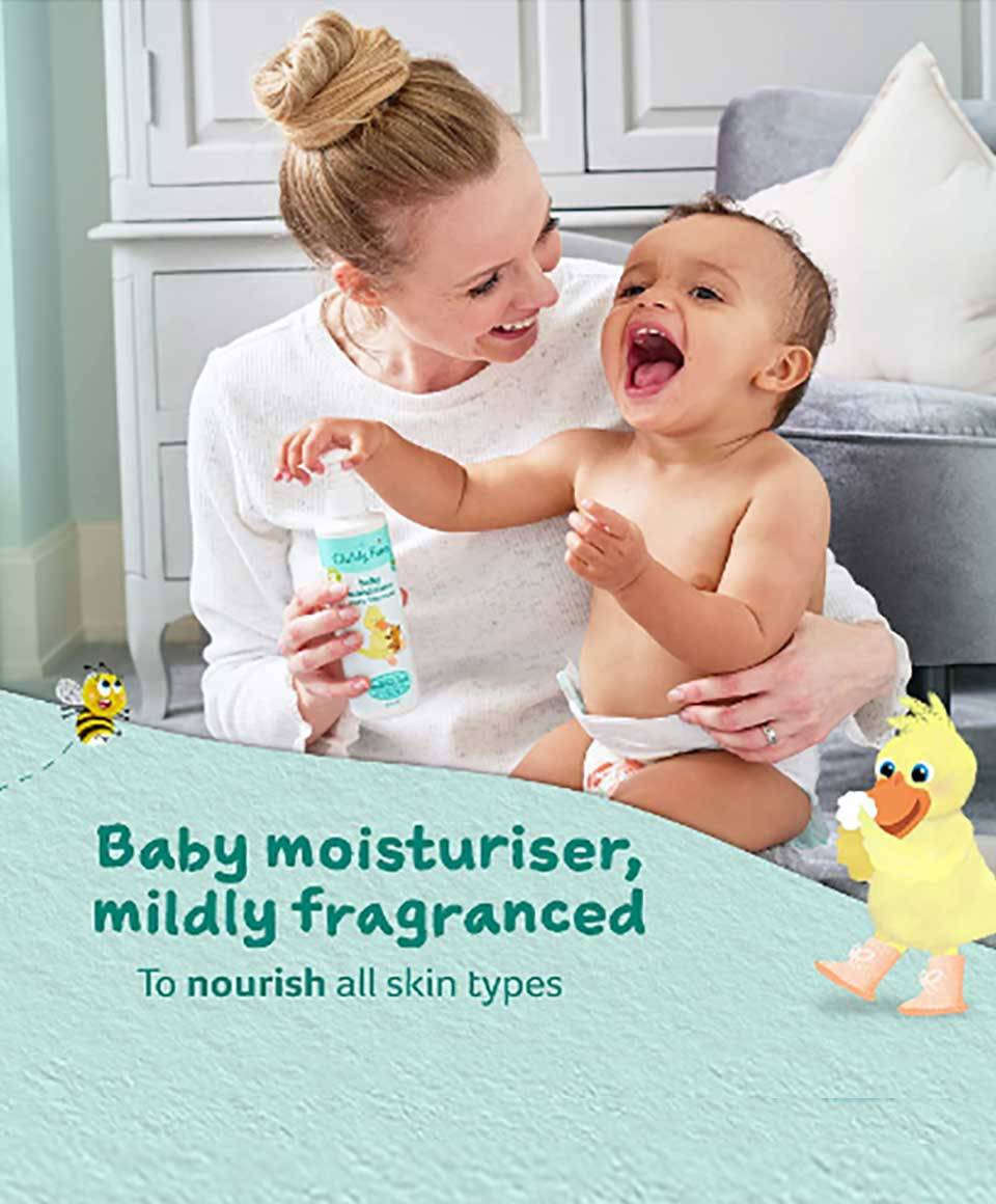 Childs Farm baby moisturiser, mildly fragranced, in a pump bottle, suitable for kids&