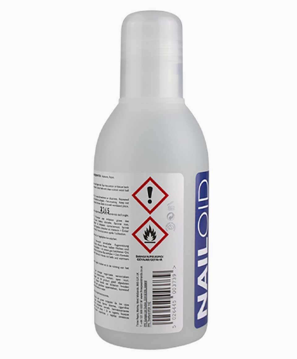 Three Pears Nailoid Results Nail Polish Remover bottle with a sleek design and label, set against a neutral background.