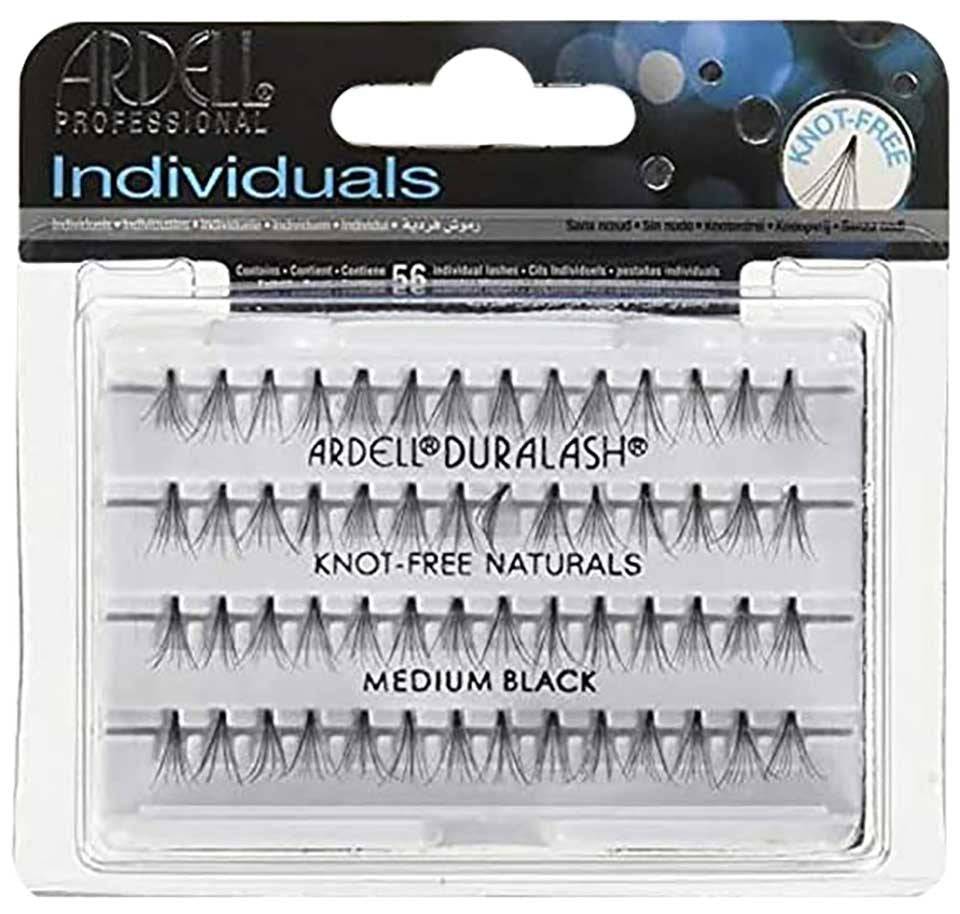 Close-up of Ardell Dura Knot Free eyelash extensions with natural, lightweight lashes on a clean background