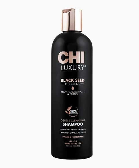 CHI Luxury Black Seed Oil Blend Gentle Cleansing Shampoo bottle with elegant design on a neutral background.